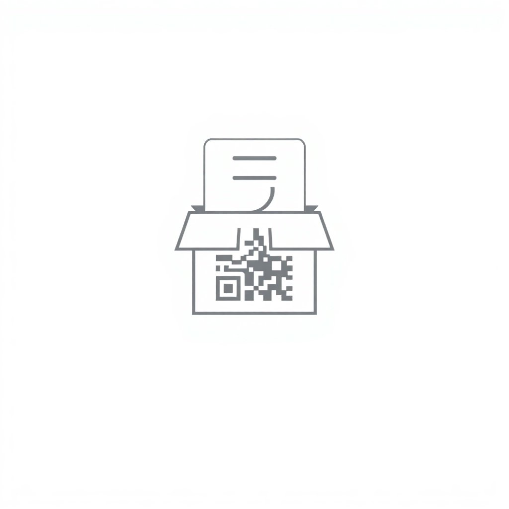 Minimalist linear icon of a box with a QR code, slate gray color #1F2937, professional, clean lines, white background, high quality vector style